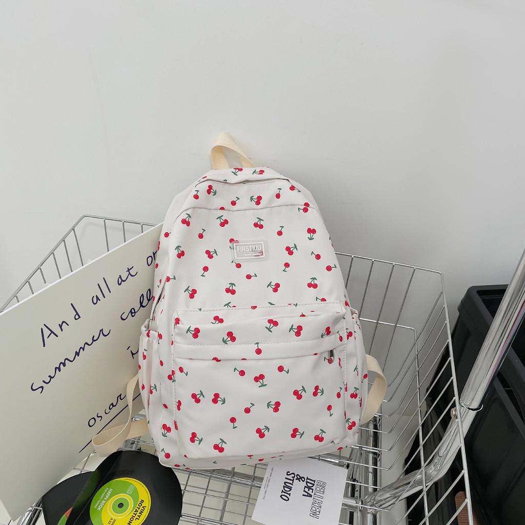

Cherry Pattern Sweet And Letter Decor Student Backpack For School And Daily Use