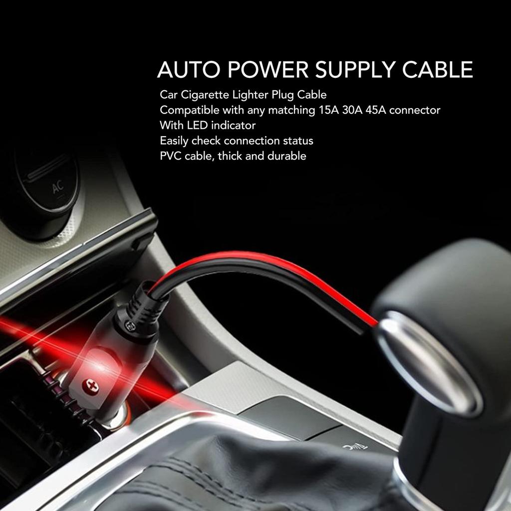 Car Cigarette Lighter Adapter Cable with LED Indicator Auto Cigar Lighter Plug Power Supply Cord