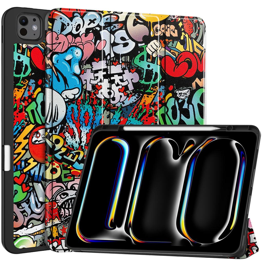 For iPad Pro 13 (2025)/13 (2024) Tablet Case Pattern Printing Tri-Fold Stand Leather+TPU Cover with Pen Holder