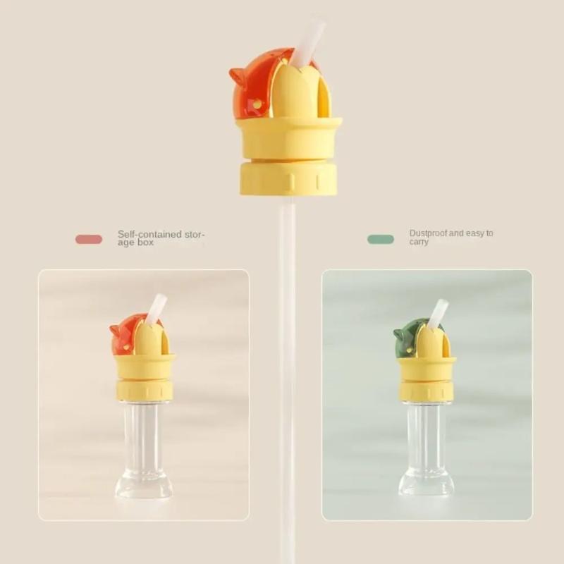 With Straw Lid Beverage Water Bottle Cap Spill-Proof With Storage Box Water Bottle Lid Dustproof Anti Choking Drinking Tube