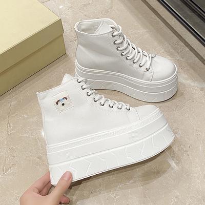 Modische Damen Leinwand Dicke Sohle Erhöhende Plateau-Sneaker Frühling Neuer Stil Atmungsaktiv High Top Lässig Sport Einzelschuhe