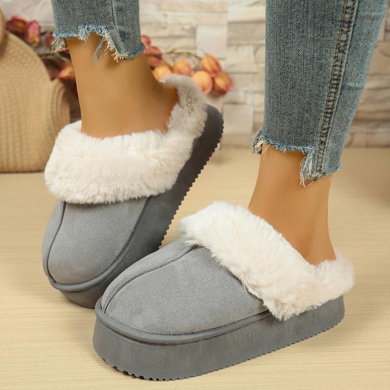 Fashion Casual Thicken Bottom Suede Snow Boots Women 2025 Winter Short Plush Non Slip Winter Outdoor Slippers Warm Faux Fur Shoes