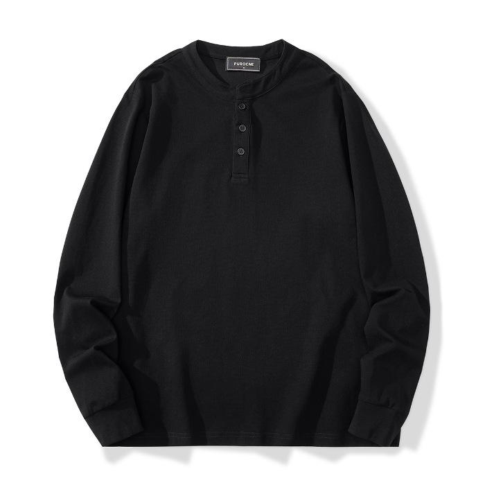 New Spring and Summer Heavy Henry Neck Long-sleeved T-shirt Classic Base Shirt Hong Kong Style Casual