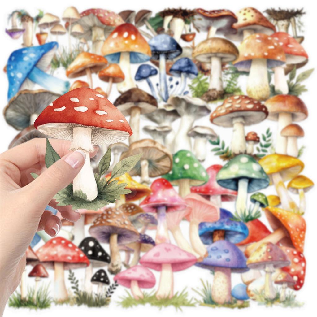 50Pcs Transparent Cartoon Mushroom Stickers PET Material Waterproof Decor for Journal Scrapbooking