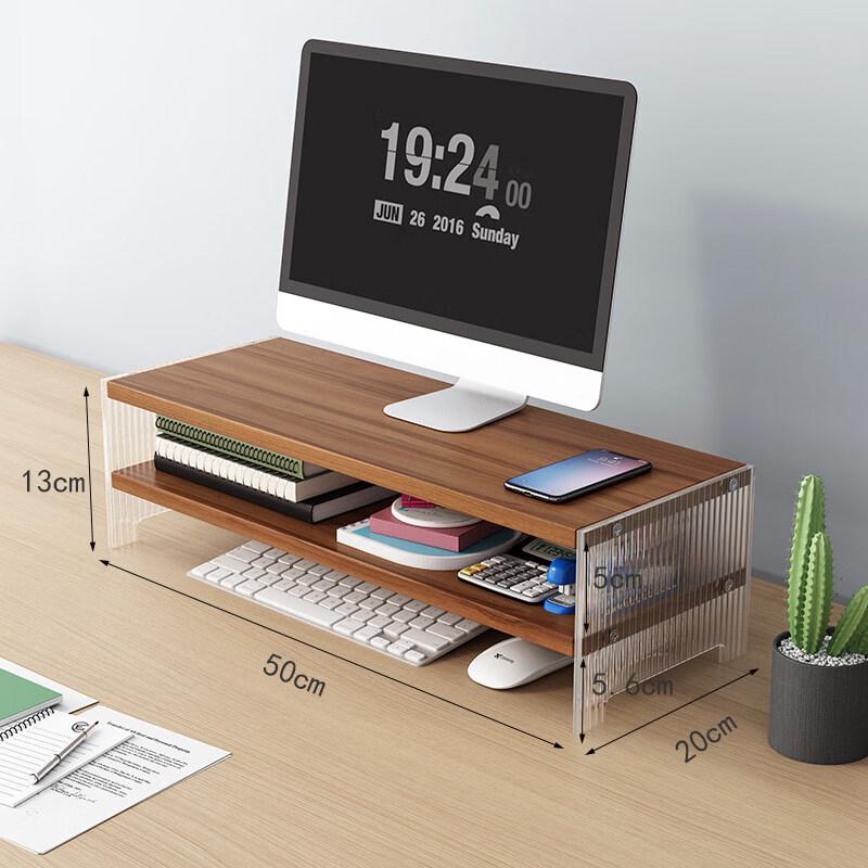 Acrylic Walnut Double-Layer Desktop Monitor Stand with Storage