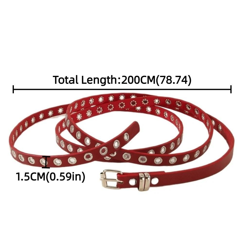 Y2K Adjustable PU Leather Waist Belt Extra Long Thin Punk Double Layer Circle Chain Gothic Retro Rivet Eyelet Knotted Belt Women