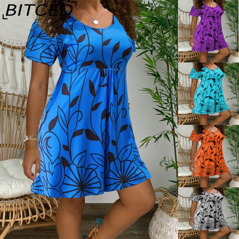 BITCED Women's Polyester High Waist Floral Print Tunic Dress