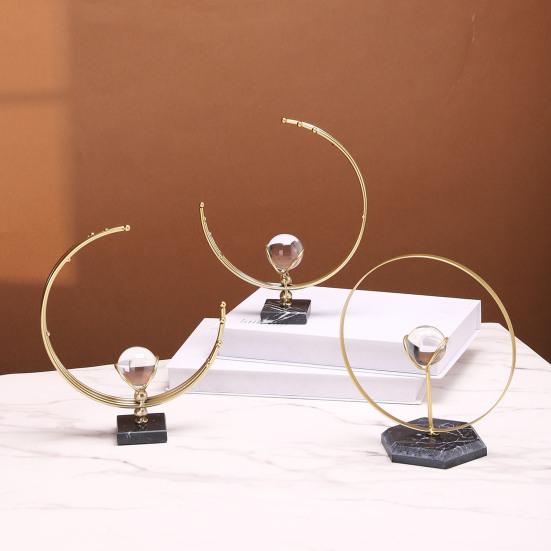 Geometric Iron Frame with Faux Crystal Ball Modern Geometric Tabletop Ornament for Living Room Dining Room Office Table Centerpiece