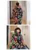 Northeast Floral Hanfu Long Hooded Cotton Coat - Unisex Loose-Fit, Warm, Trendy Cold-Protection Jacket