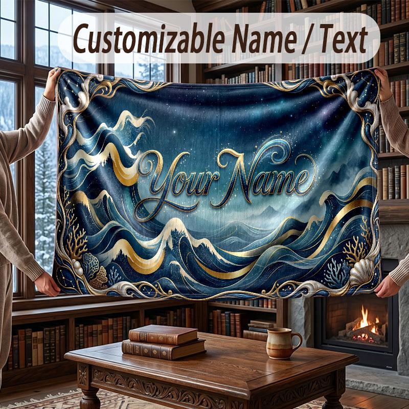 Octopus Sea Life Theme Throw Blanket Custom Name Text Personalized Blanket Soft Cozy Blanket for Home Sofa Bed