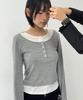 RONRON Layered Henryneck Long Sleeve Gray
