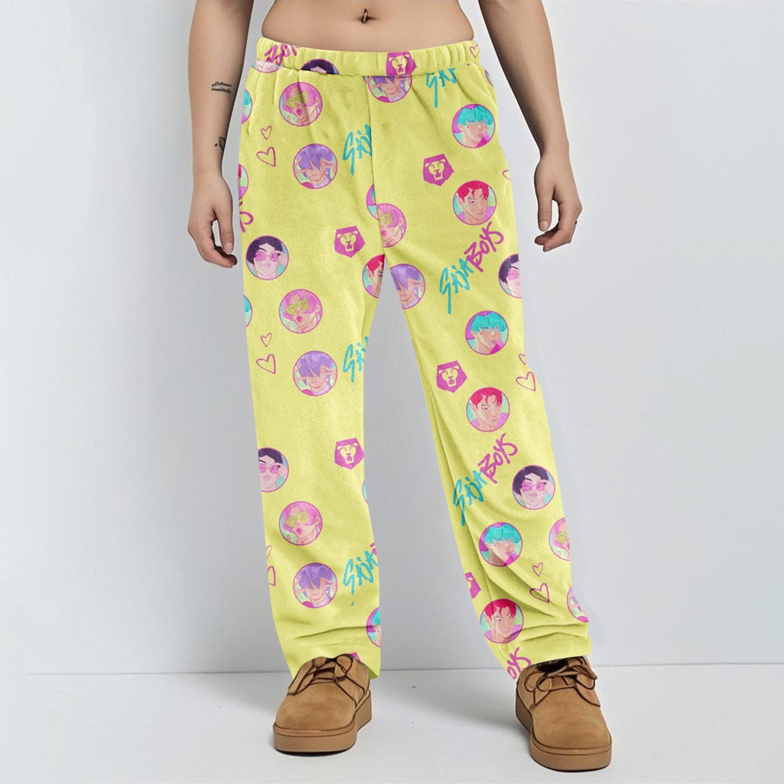 

Пижамные штаны в стиле аниме, повседневные брюки с эластичной резинкой на талии, удобные прямые свободные брюки для йоги XL жёлтый