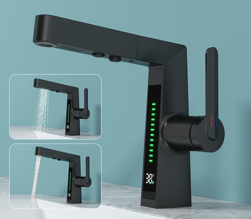 Nuovo Rubinetto Lavabo Bianco Ottone Senza Piombo Monoleva Display Digitale Caldo e Freddo Estraibile Miscelatore Scorrimento Rubinetto Lavello Miscelatore Bagno