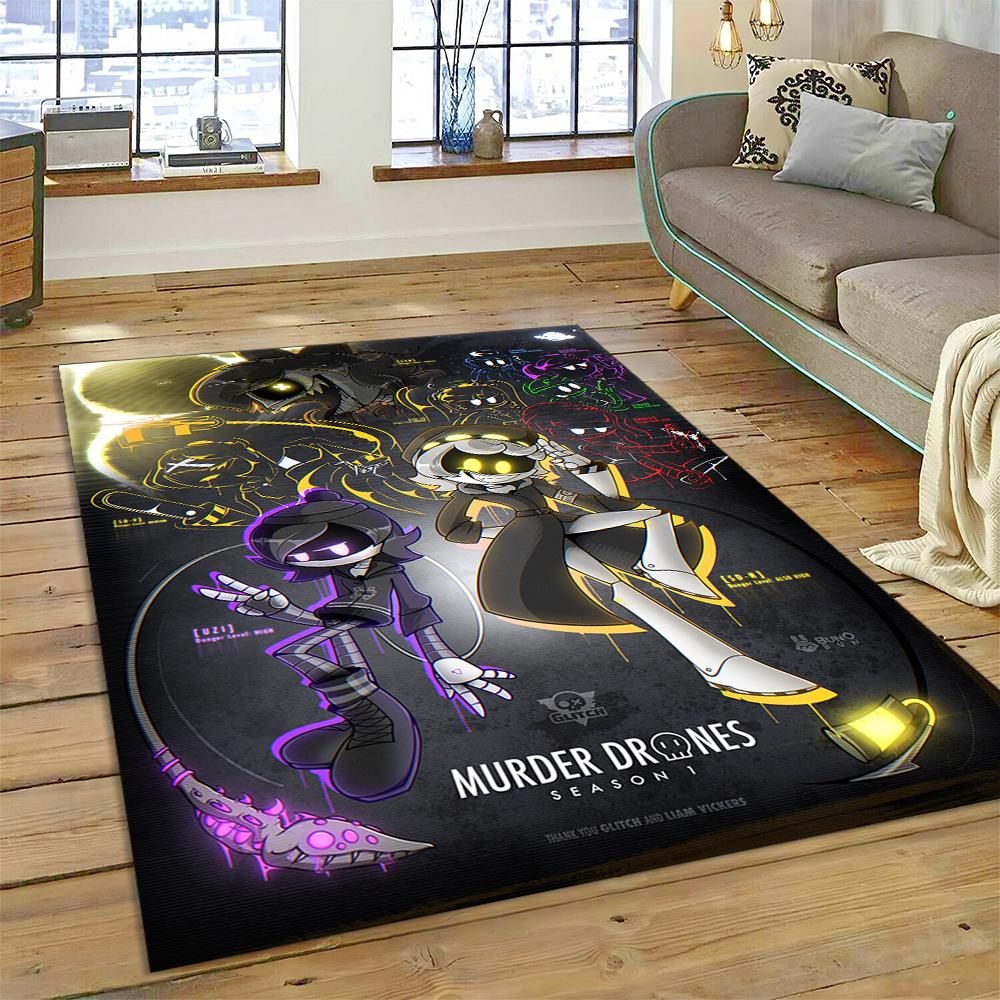 2025 New Style Cartoon Murder Drones Uzi Robot 3D Rug Carpet for Living Room Bedroom Home Decor, Floor Mat Non-slip Sofa Doormat