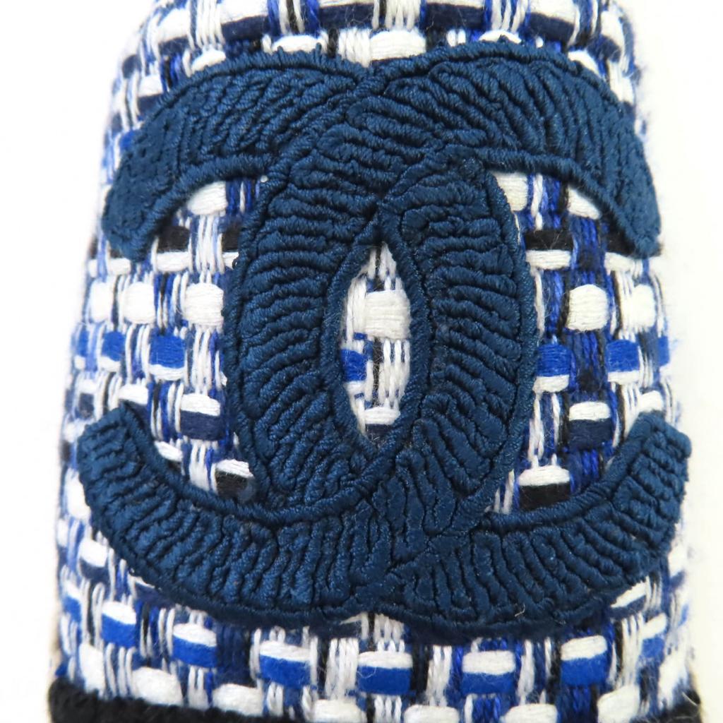 Great CHANEL Leather Shoes COCO Mark Tweed Espadrilles Blue Women 35 G34546 Used