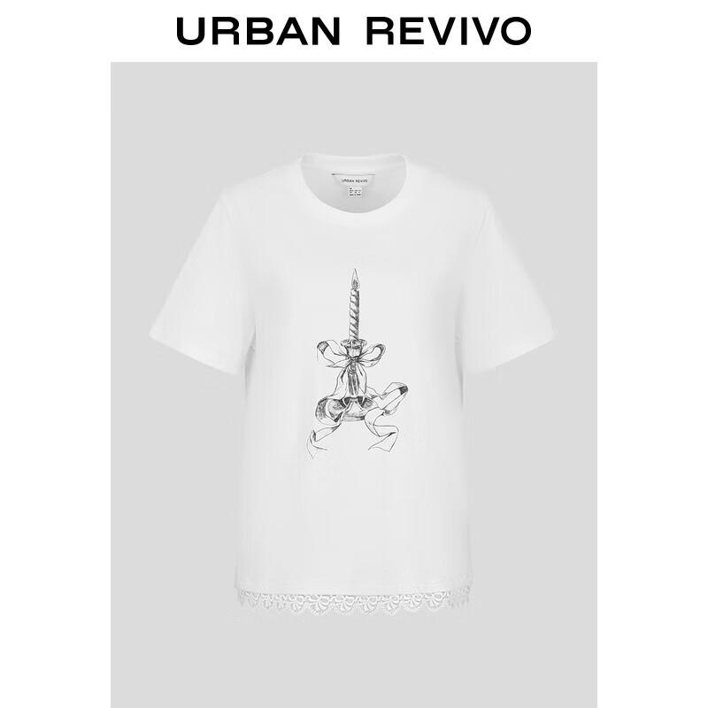 

UR 2025 Autumn Women s Bowknot Print Lace Patchwork T-shirt L