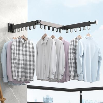 Aluminum Space Saving Retractable Indoor and Outdoor Cloth Drying Rack Folding Clothes Hanger Wall Mount