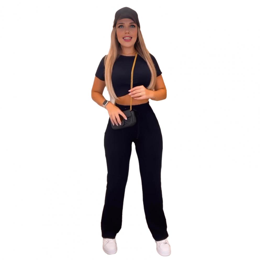 

2 шт./комплект женский укороченный топ брюки комплект короткий рукав О-образный вырез облегающий топ высокая талия облегающие брюки спортивный костюм спортивный костюм брючный костюм S чёрный