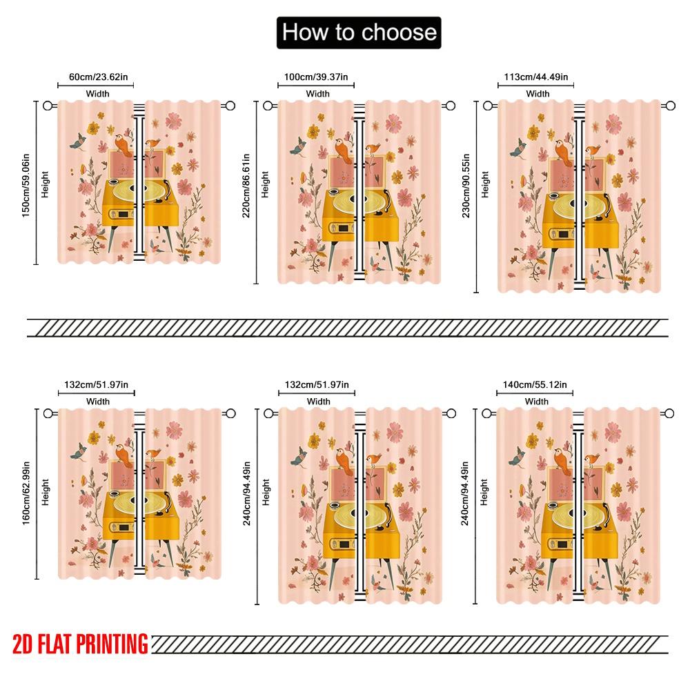 2 Stück, 2D-Flachdruck Vorhänge Melodische Blüten Strapazierfähiges Polyester (ohne Stange) Zimmerdeko Verwendung für Wohnzimmer, Büro, Küche,