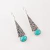 Natural Blue Turquoise Gemstone 925 Sterling Silver Women Handmade Earrings 1.9" EE-165-23