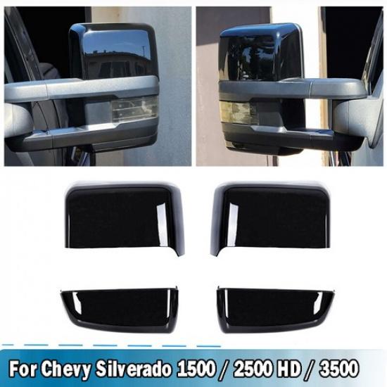 For 2014- Chevy Silverado GMC Sierra Glossy Black Tow Mirror Cap Cover L+R