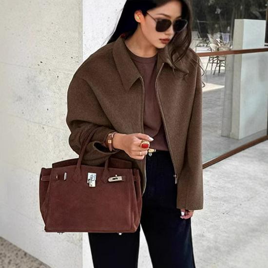 Women's Turn-Down Collar Long Sleeve Zipper Jacket - Autumn/Winter Fashion, European & American Style, Loose Casual Fit.