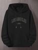 1991  Street Style Hooded Sweatshirt - Black Printed Pullover, Long Sleeve Hooded Sweatshirt streetwear clothing