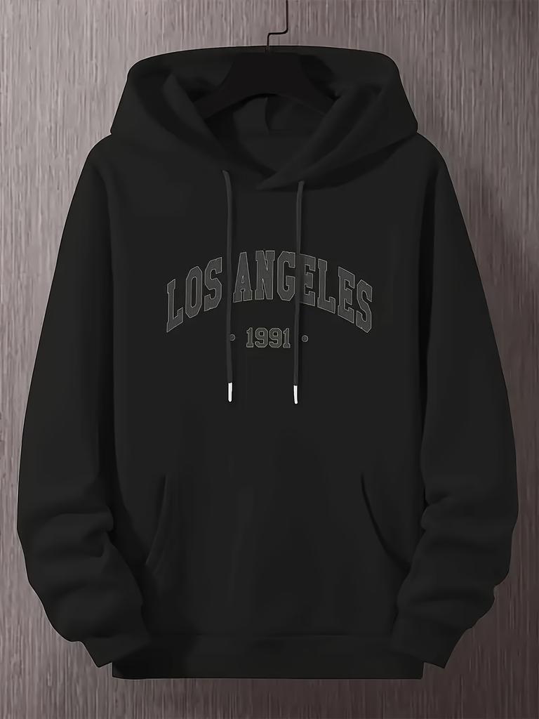 1991 Street Style Hooded Sweatshirt - Black Printed Pullover, Long Sleeve Hooded Sweatshirt streetwear clothing