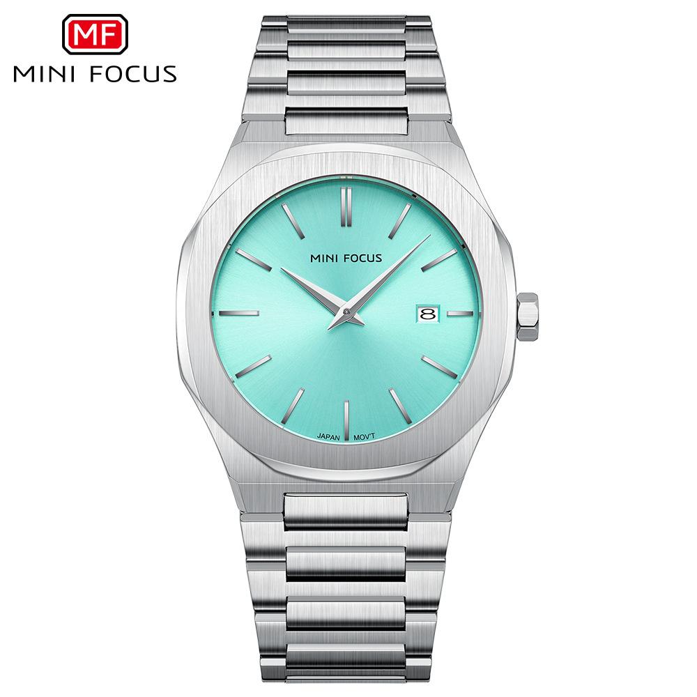 MINIFOCUS Men's Simple Quartz Watch with Stainless Steel Strap Date Display Water-Resistant Stylish Casual Wristwatch