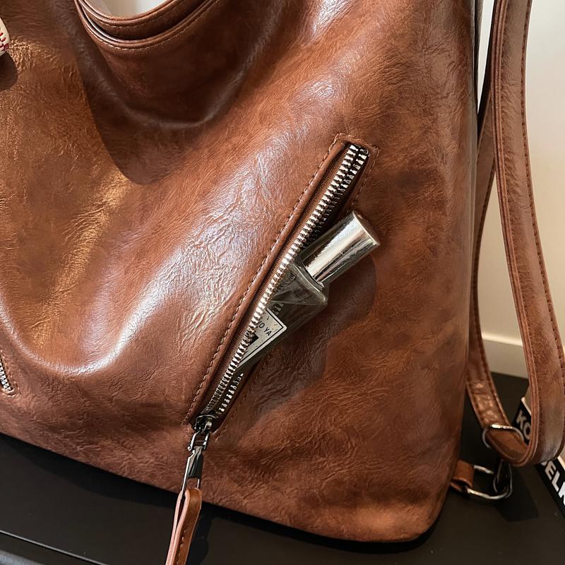 Leather Hobo Bag Women's Fashion Shoulder Tote with Dual Zip Pockets and Adjustable Strap