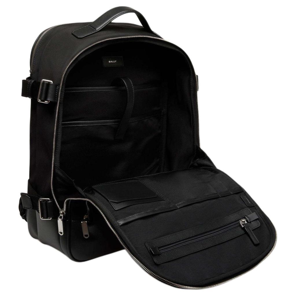 Bally Vogel Logo Zip Closure Pebbled Calfskin Backpack Men Backpack Black 6308756