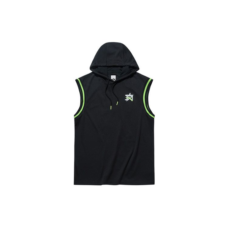 Anta Basketball Series Graphic Print Loose Breathable Sports Hoodie Vest Men Tops Black 152131115-2