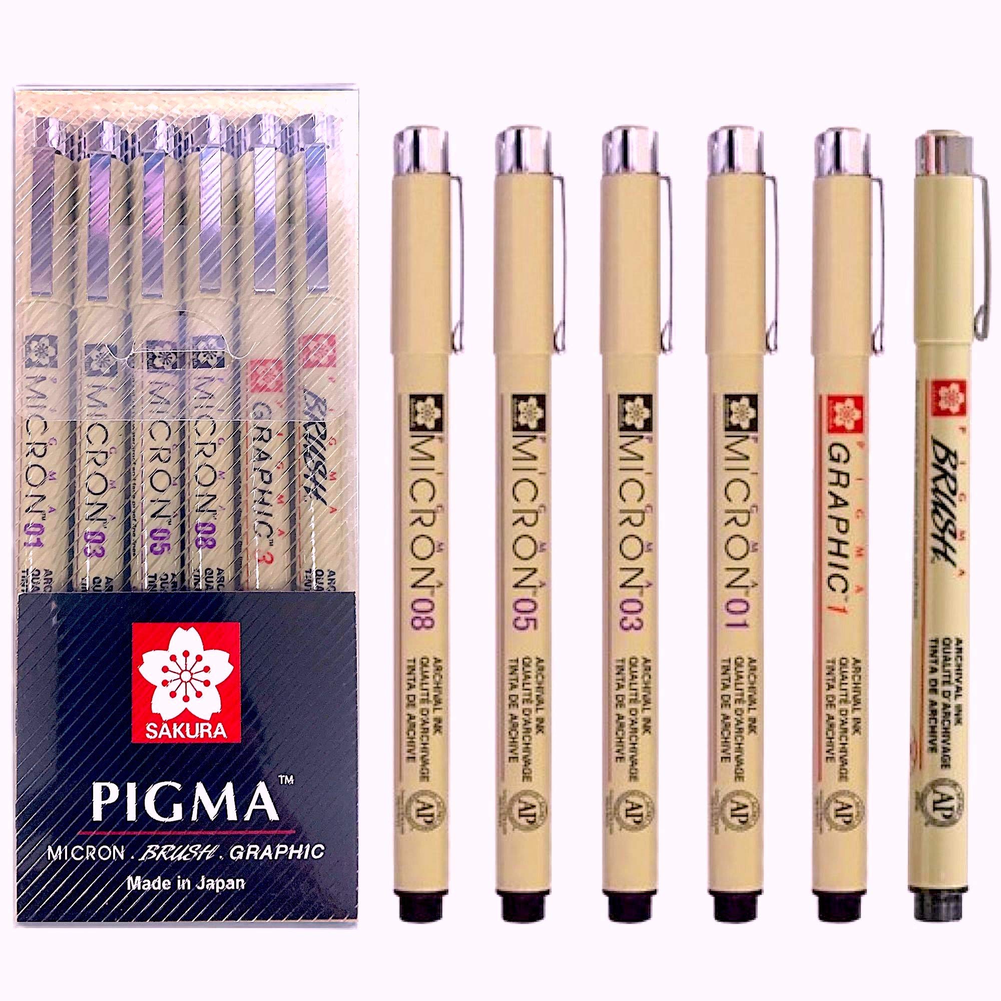 SAKURA PIGMA MICRON Черный Набор из 6 Ручек, [Б/У] чёрный