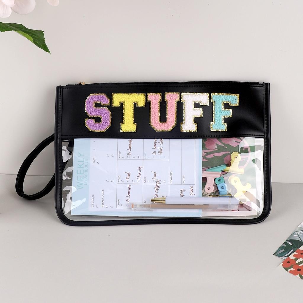 Transparent Letter Makeup Bag Large Capacity Storage Bag PVC Waterproof Cosmetic Bag Embroidery Splicing Household Storage