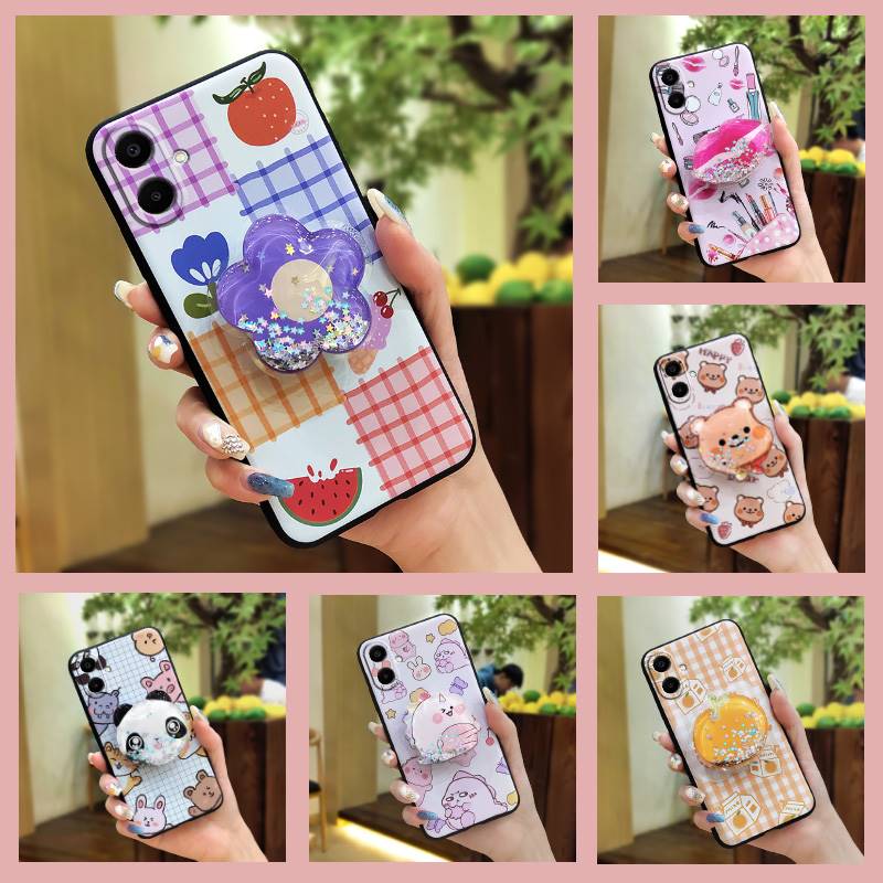 Fashion Design Dirt-resistant Phone Case For Samsung Galaxy A07 Glitter Soft Case Rotatable Stand Skin Feel Silicone TPU