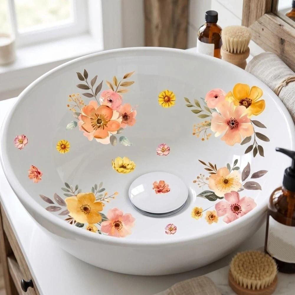 Floral Design Bathroom Stickers Self-Adhesive Washbasin Sticker Ceramic Tile Stickers Home