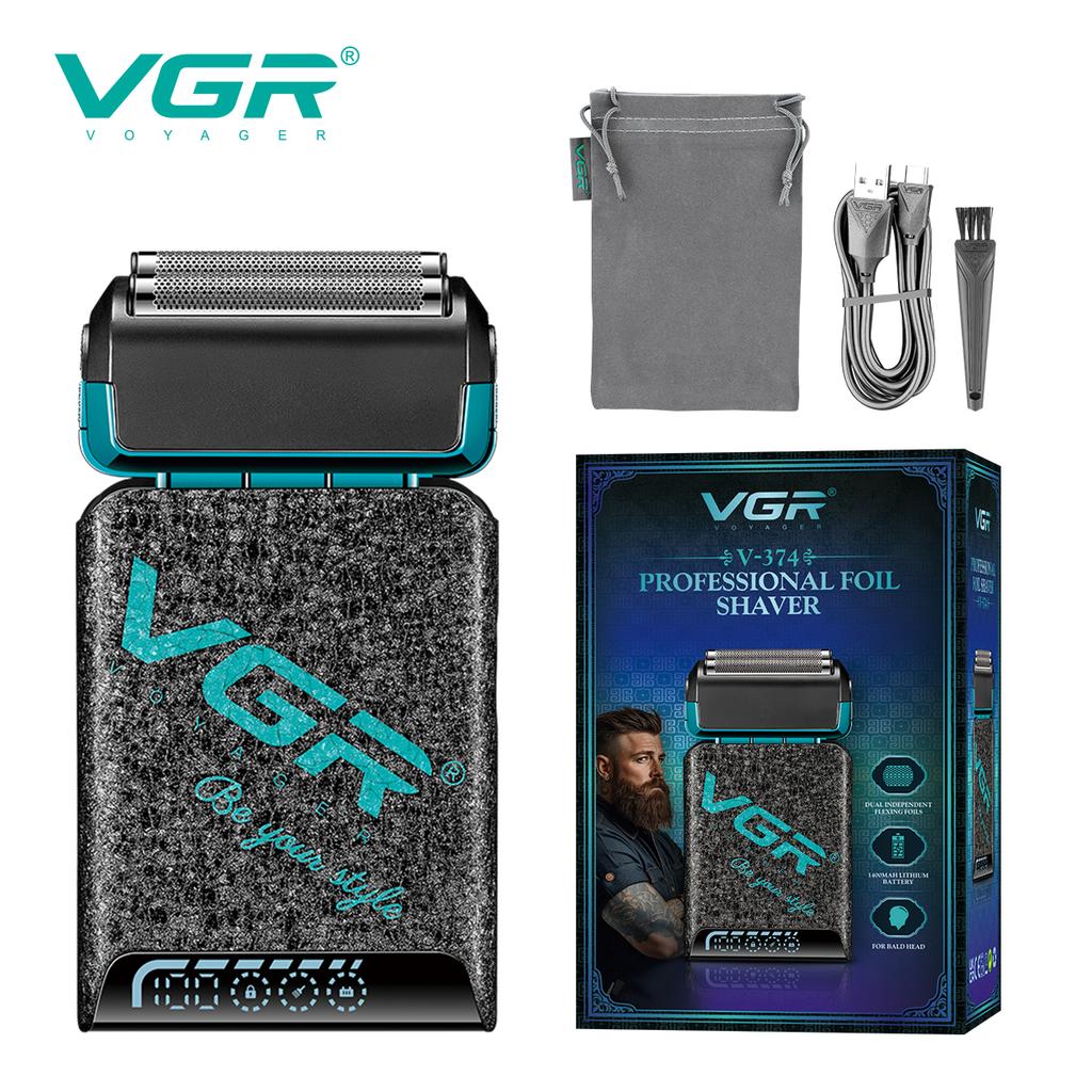 VGR New Reciprocating Men's Double Blade Shaver Gradient Color Ice Crack Body High-end Shaver Intelligent Digital Display Home Razor Shaver V-374