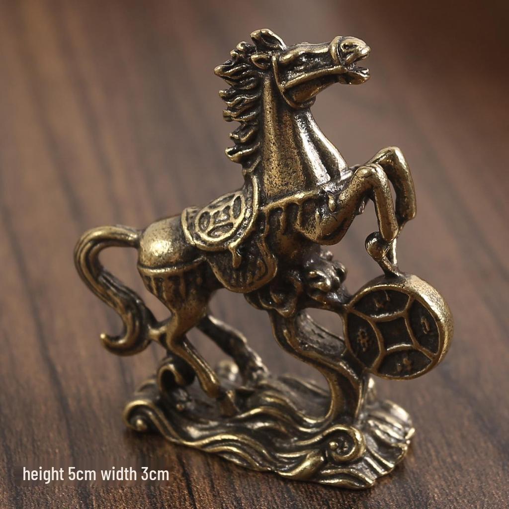 Brass Horse Small Ornament: Pure Copper Tea Pet for Desktop, Symbolizing Fortune, Success, and Zodiac Horse Arrival.
