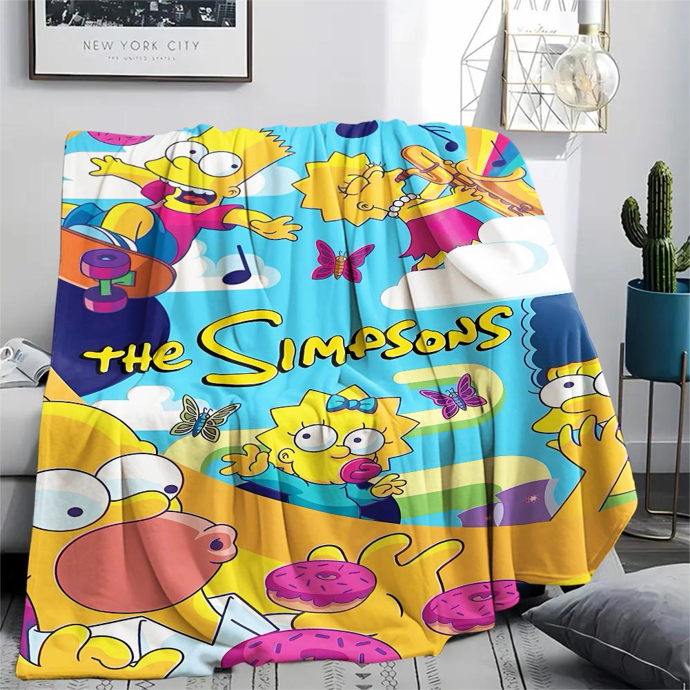 1Pc the Simpsons Print Flannel Blanket, High quality Comfortable for All Seasons, Home Decor, Warmth and Comfort, Perfect for Gifts