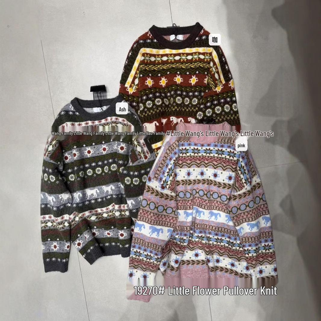 

Xiao Wang s Winter 19270 Korean-Style Retro Loose Knit Sweater One Size