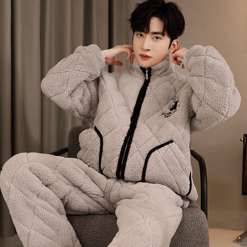Men's Three-Layer Thickened Cotton Winter Pajamas - Warm, Simple, Luxury, and Suitable for Indoors and Outdoors.