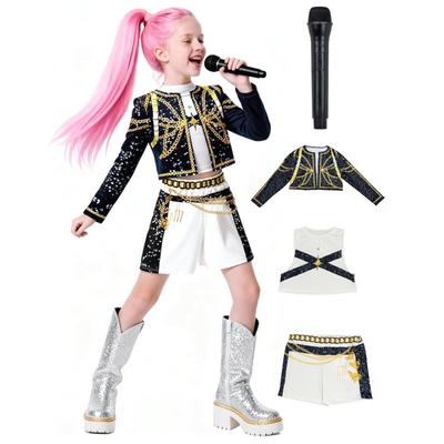 Dětský Cosplay Lovce Démonů Kostým Bunda Top Kalhoty s Mikrofonem Zoe Mila Rumi Vhodný pro Kulturní Školu a Jakékoli Foto Akce [Mprocen]