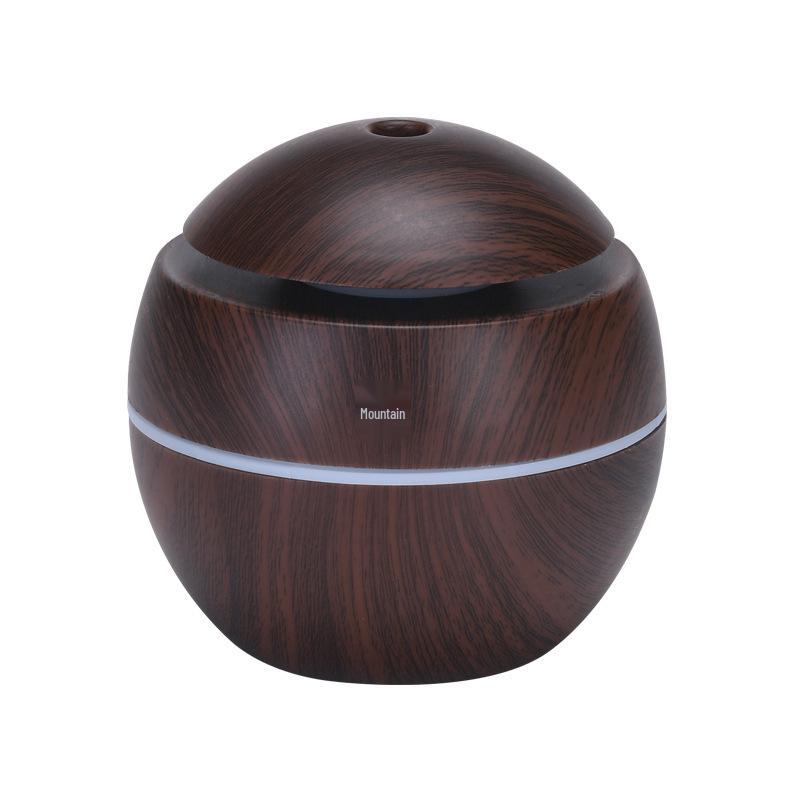 Kreativní sférický USB zvlhčovač vzduchu s texturou dřeva, ve tvaru houby, s barevným světlem a tichou aromaterapií