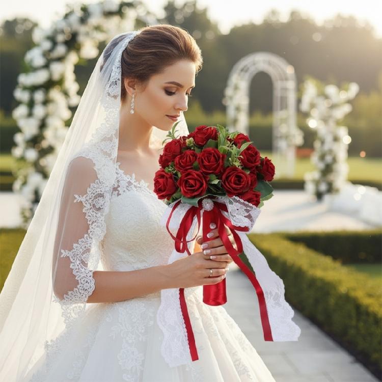 Artificial Rose Flower Bridal Bouquet Reusable Silk Rose Floral Arrangement For Wedding Anniversary Photo Essential
