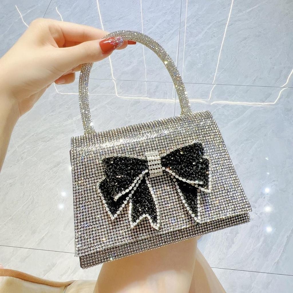 Elegant European & American Luxury Diamond Bow Evening Handbag