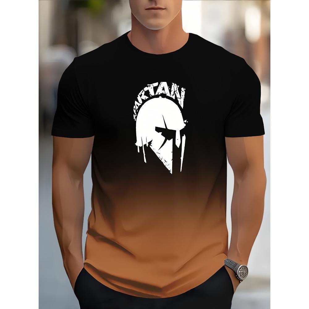 Casual Gradient Color Short Sleeve Top Fashion Men's Spartan Graphic Print T-shirt Oversized Breathable Muscle Crew Neck T Shirt