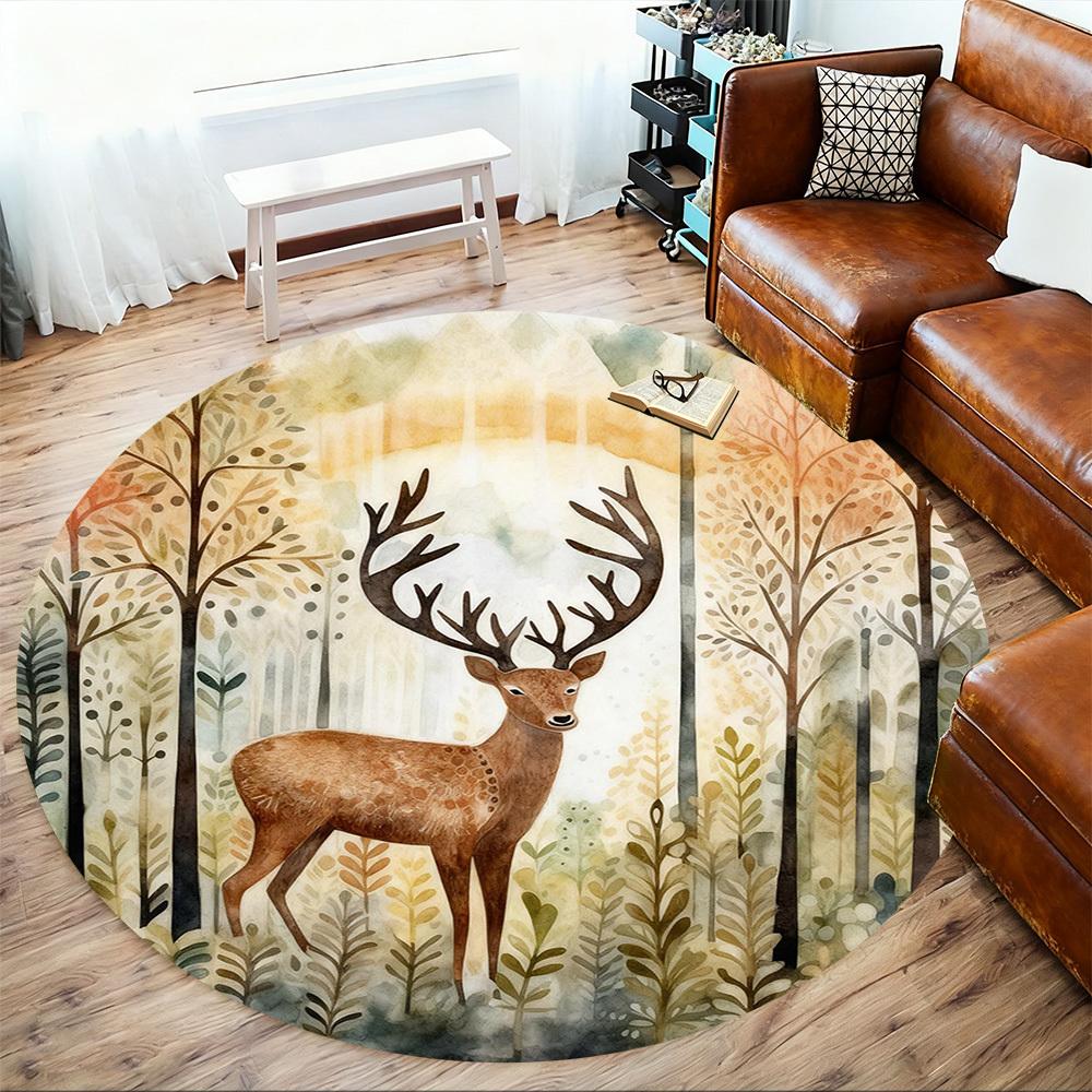 1pc Deer Forest Round Chair Mat Office Area Rug - Non-Slip, Floor Mat for Office, Bedroom, Ideal Home Decor Gift P0105015