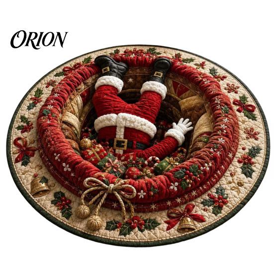 Retro Style Floor Pad Christmas Round Area Rug, 3D Optical Illusion Carpet, Stain & Wear Visual Rug Resistant Throw for Living Room Sofa Bedroom