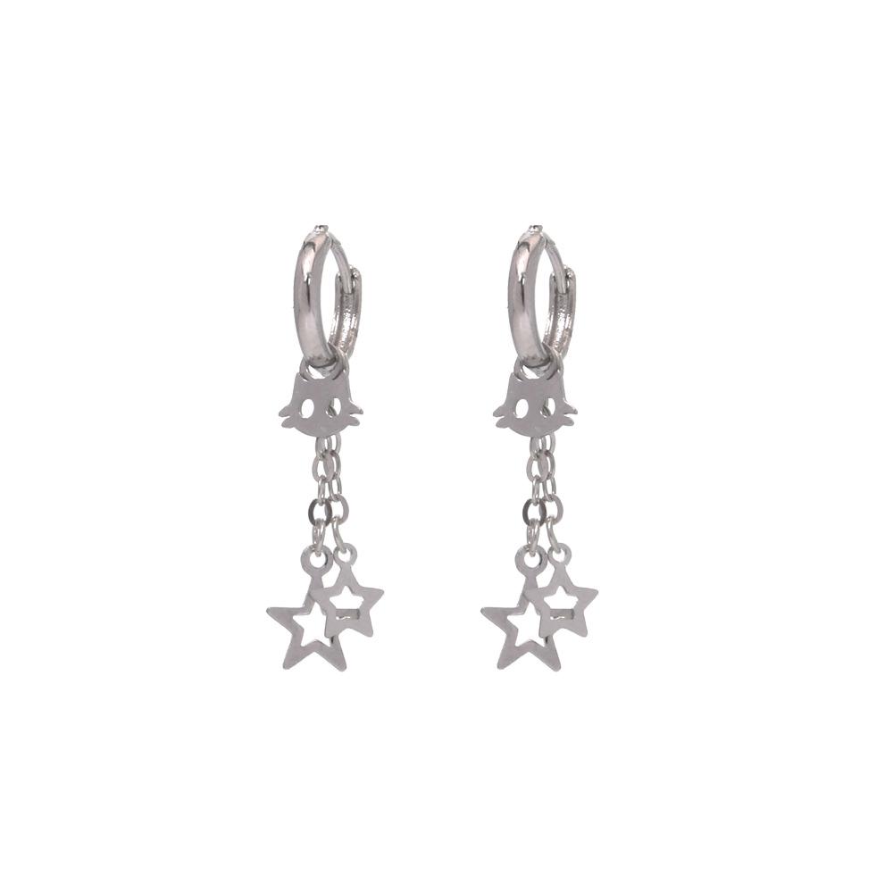 Elegant Korean Style Versatile Stud Earrings with Cute Cat and Star Tassels for Women