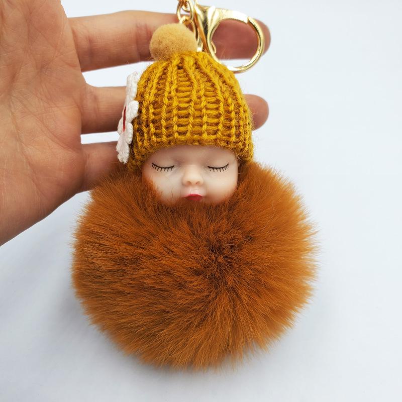 Imitation Rex Rabbit Fur Sleeping Doll Keychain - Cute Sleeping Baby Bag Pendant Gift